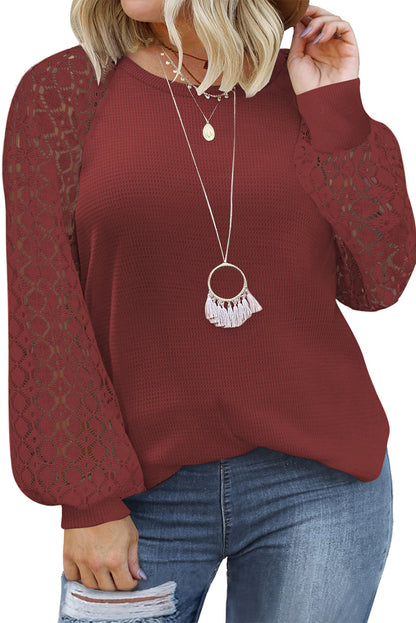 Waffle Lace Long Sleeve Top Plus Size