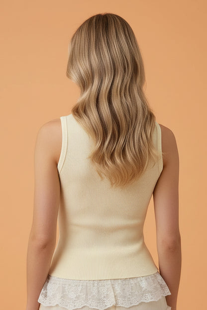 Ribbed Knit Sweet Lace Hem Tank Top