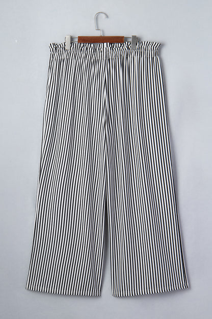 Plus Size Stripe Tie Waist Straight Pants