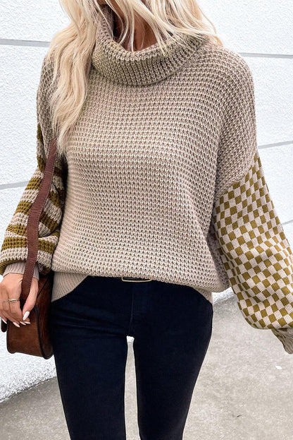 Stripe Checker Patchwork Waffle Sweater