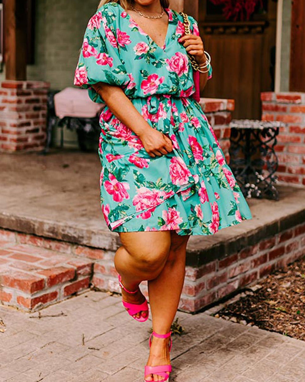 Floral Bubble Sleeve Dress Plus Size