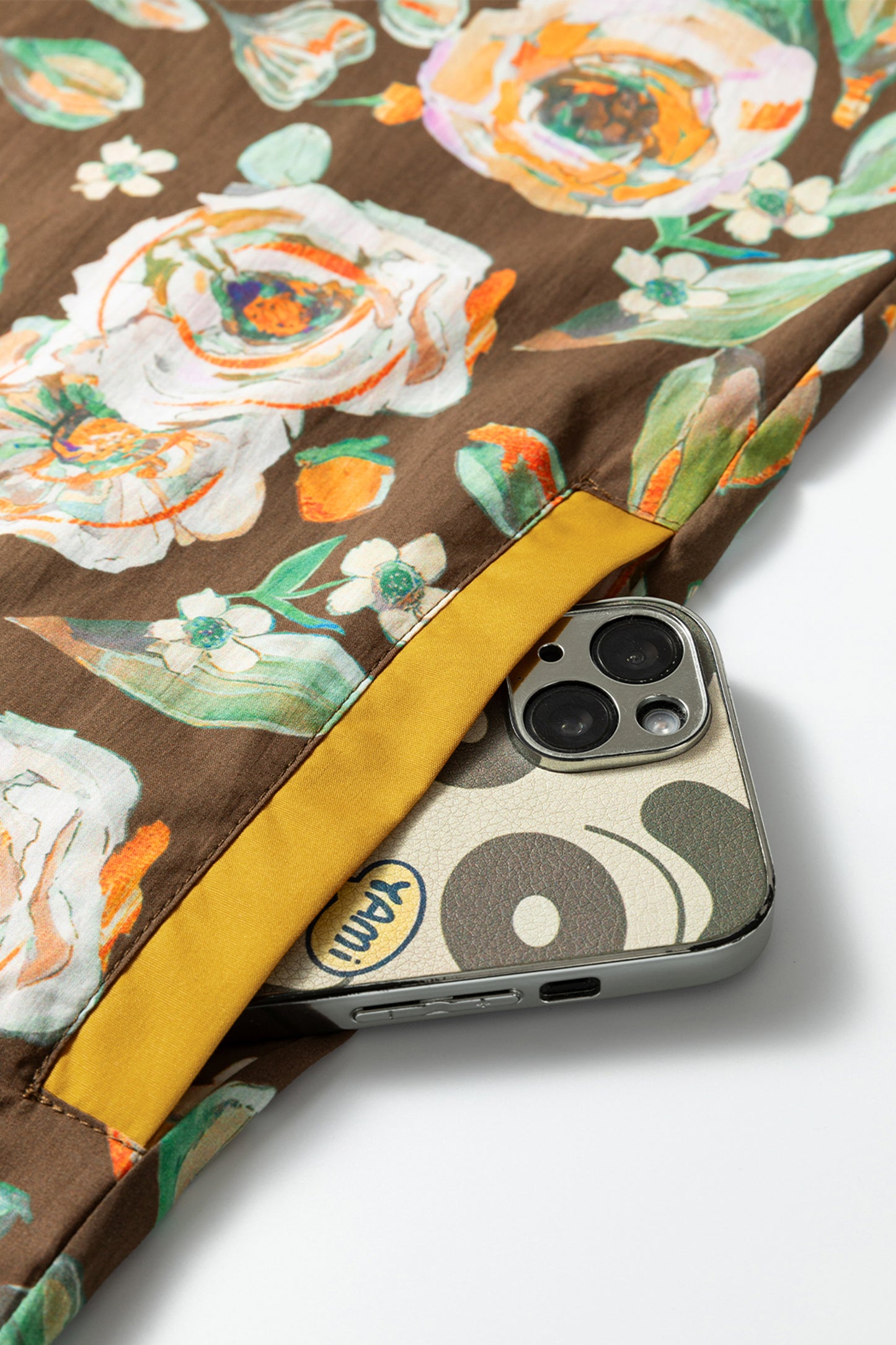 Floral Contrast Trim V-Neck Long Sleeve Pocketed Dress