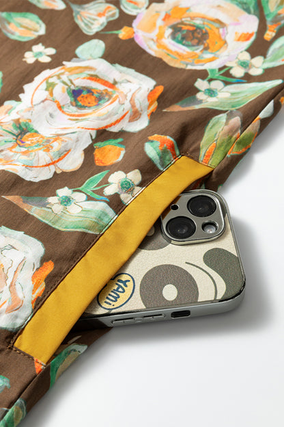 Floral Contrast Trim V-Neck Long Sleeve Pocketed Dress