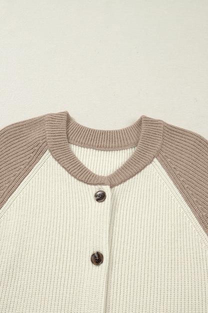 Colorblock Ribbed Knit Buttoned Sweater Cardigan