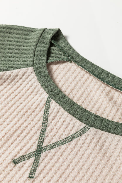 Colorblock Waffle Knit Raglan Sleeve Top