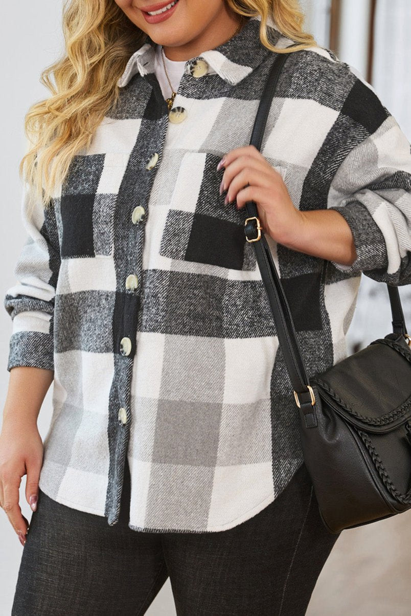 Plus Size Checker Button-Up Shacket