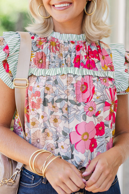 Floral Ruffle Short Sleeve Blouse