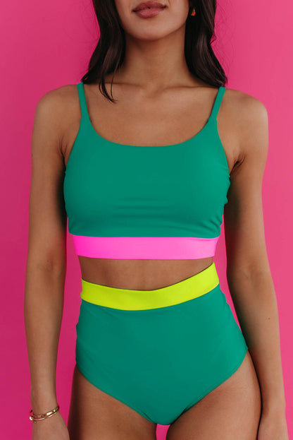 Colorblock High Waist Bikini Set