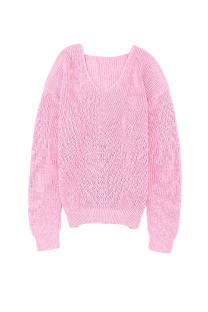 Ribbed Long Sleeve V-Neck Sweater