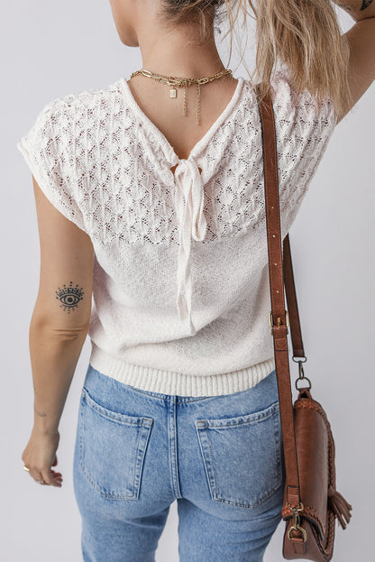 Eyelet Knit Short Sleeve Sweater