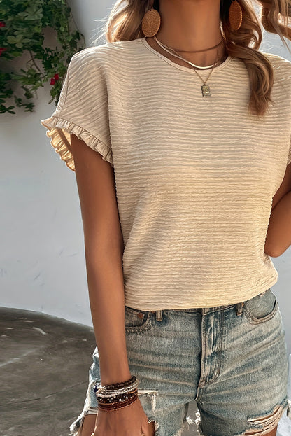 Textured Ruffle Short Sleeve Blouse