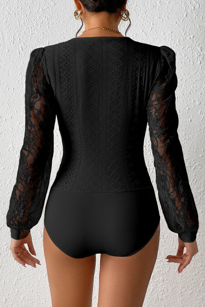 Eyelet Lace Bishop Sleeve Bodysuit