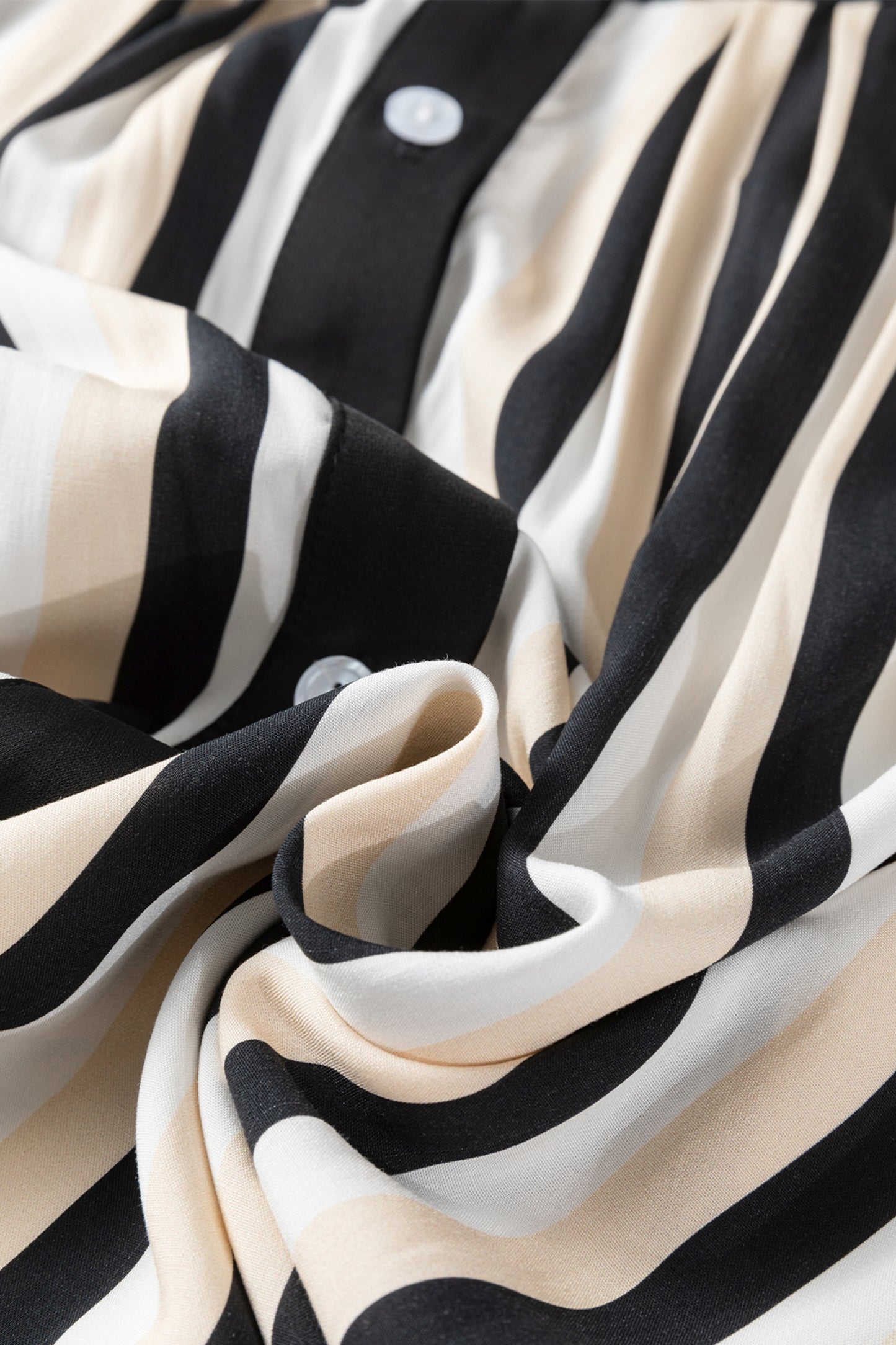 Stripe 3/4 Puff Sleeve Button Midi Dress