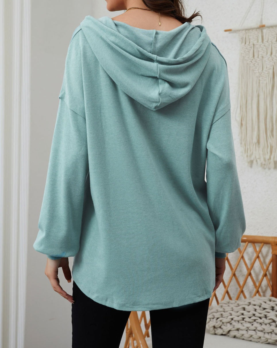 Half Buttoned High Low Hoodie