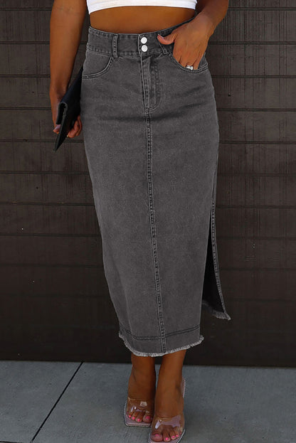 Denim Side Slit Midi Skirt