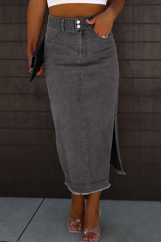 Denim Side Slit Midi Skirt