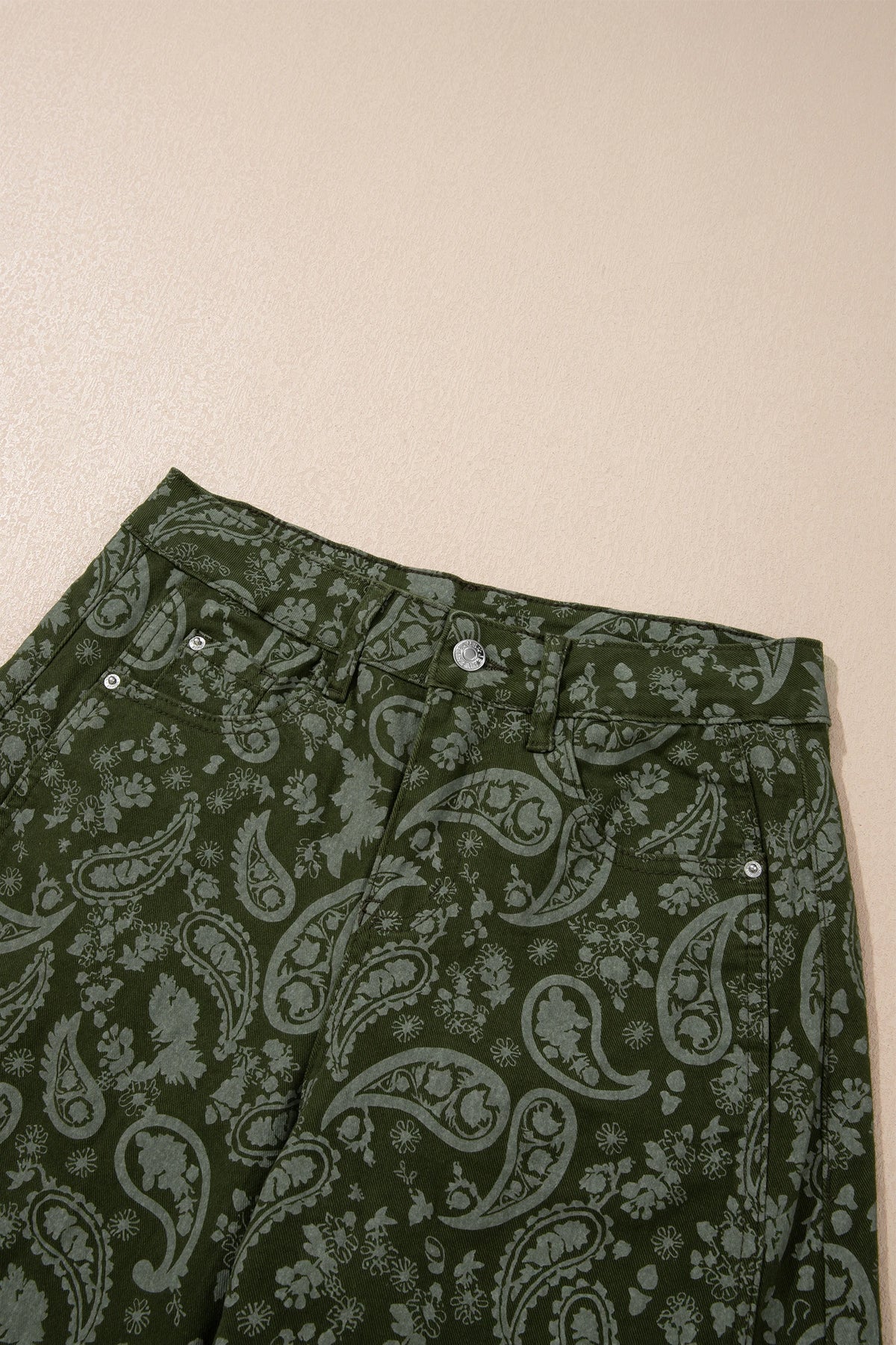 Paisley Denim High Waist Barrel Leg Pants
