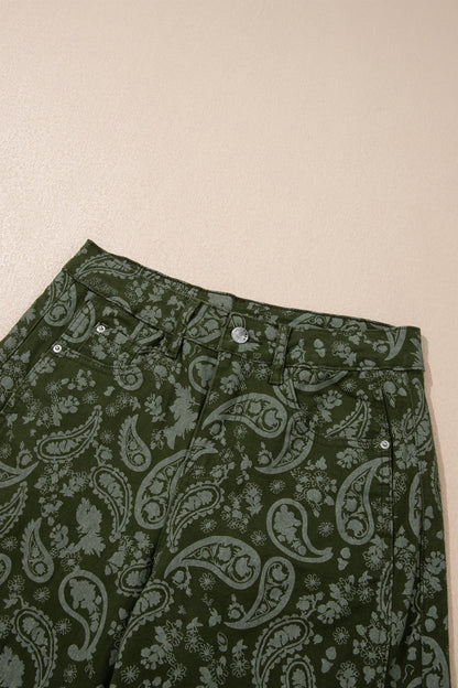 Paisley Denim High Waist Barrel Leg Pants