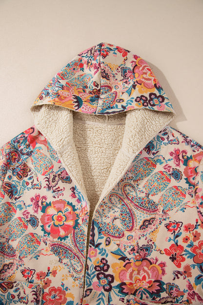 Floral Sherpa Lined Hooded Jacket