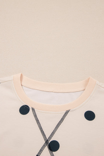 Polka Dot Long Sleeve Split Hem Sweatshirt