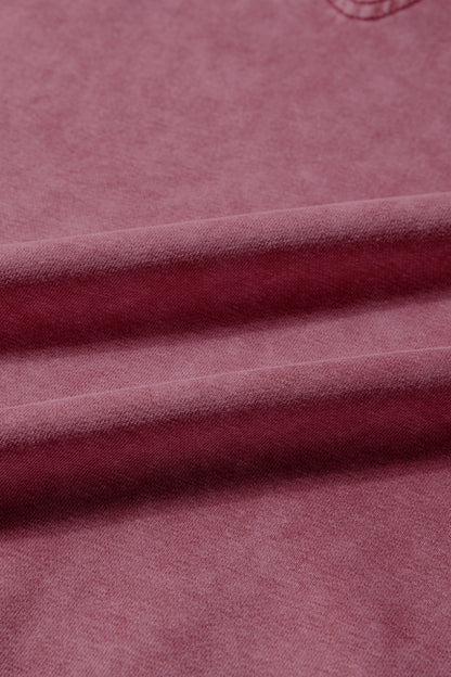 Lace Patchwork Mineral Wash Notched Neck Sweatshirt