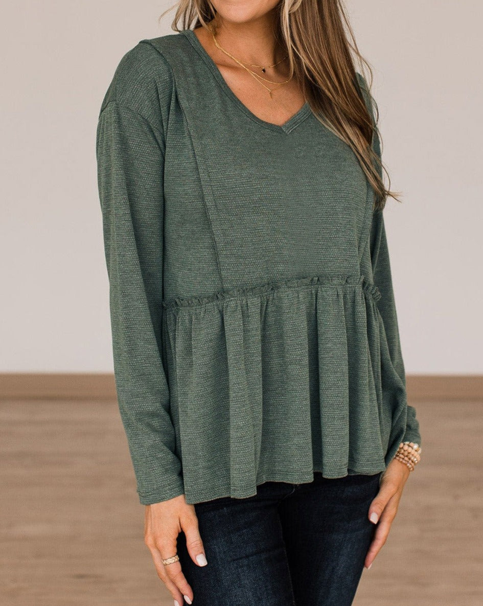 Ruffle Peplum Long Sleeve Top