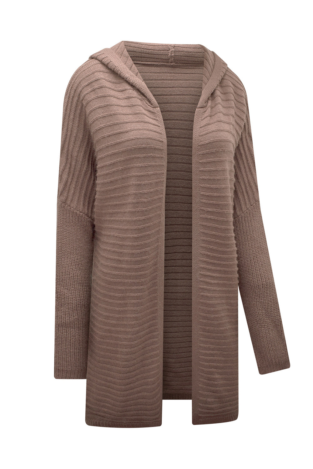 Ribbed Open Front Hooded Cardigan