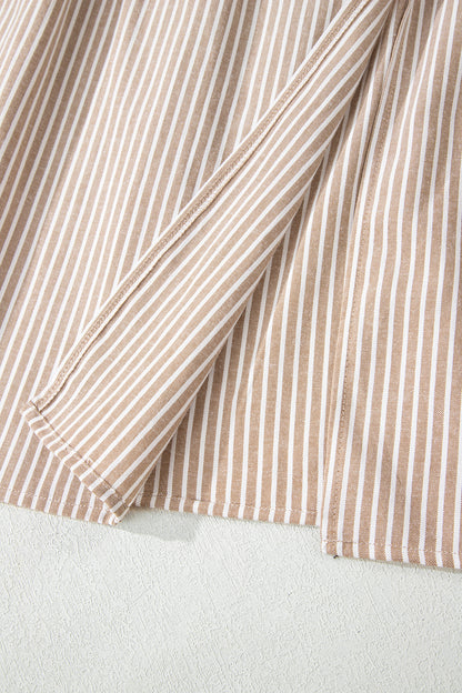 Stripe Flutter Sleeve Buttoned V-Neck Maxi Dress