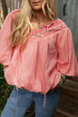 Geometric V-Neck Puff Sleeve Blouse