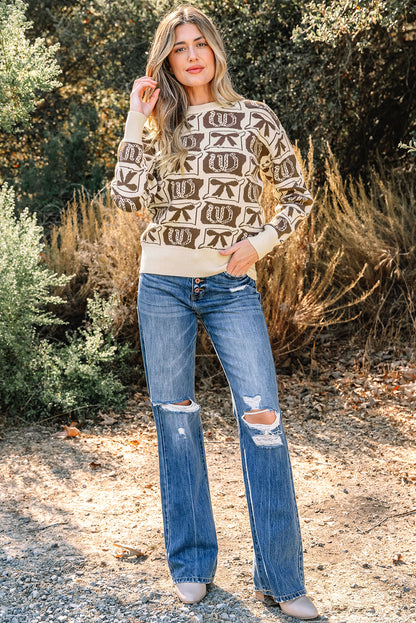 Western Bows & Horseshoes Long Sleeve Sweater