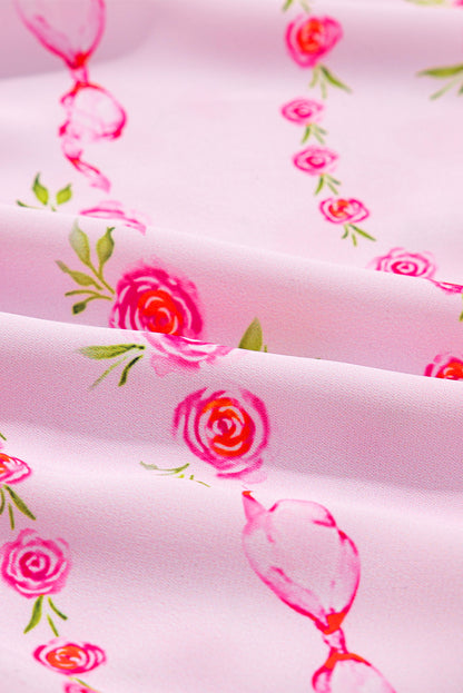 Floral Half Zip Kangaroo Pocket Drawstring Hoodie