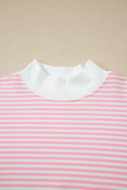 Stripe Oversize Mock Neck Sweatshirt & Shorts Set