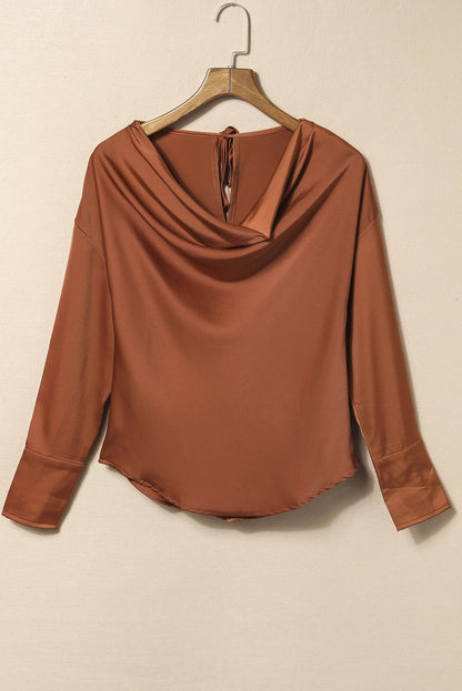 Drape Neckline Long Sleeve Blouse