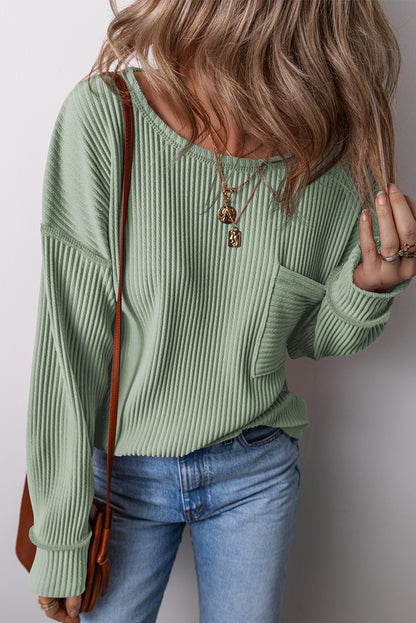 Solid Ribbed Long Sleeve Top