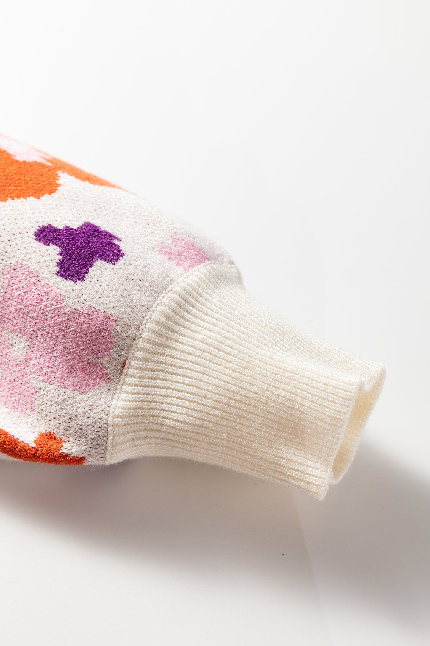 Floral Ribbed Trim Drop Shoulder Sweater