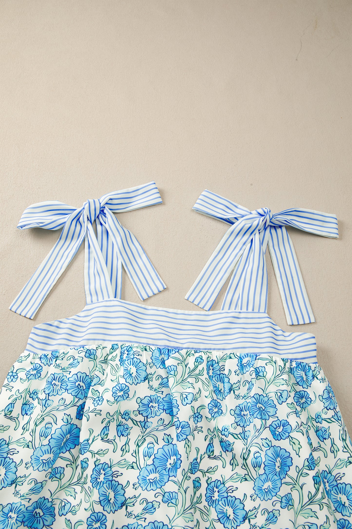 Floral Stripe Patchwork Bow Tie Strap Dress