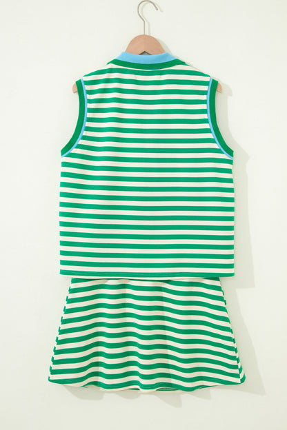 Stripe Textured Zip Collar Top & Skort Set