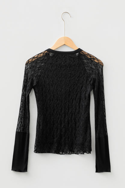 Lace Sheer Long Sleeve Henley Top