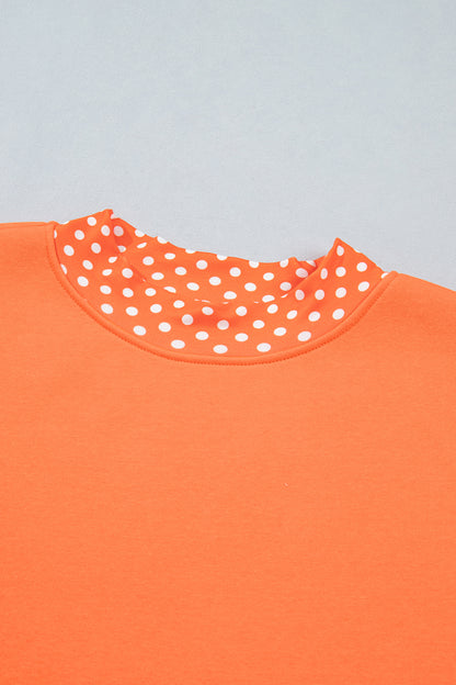 Polka Dot Contrast Trim Mock Neck Sweatshirt