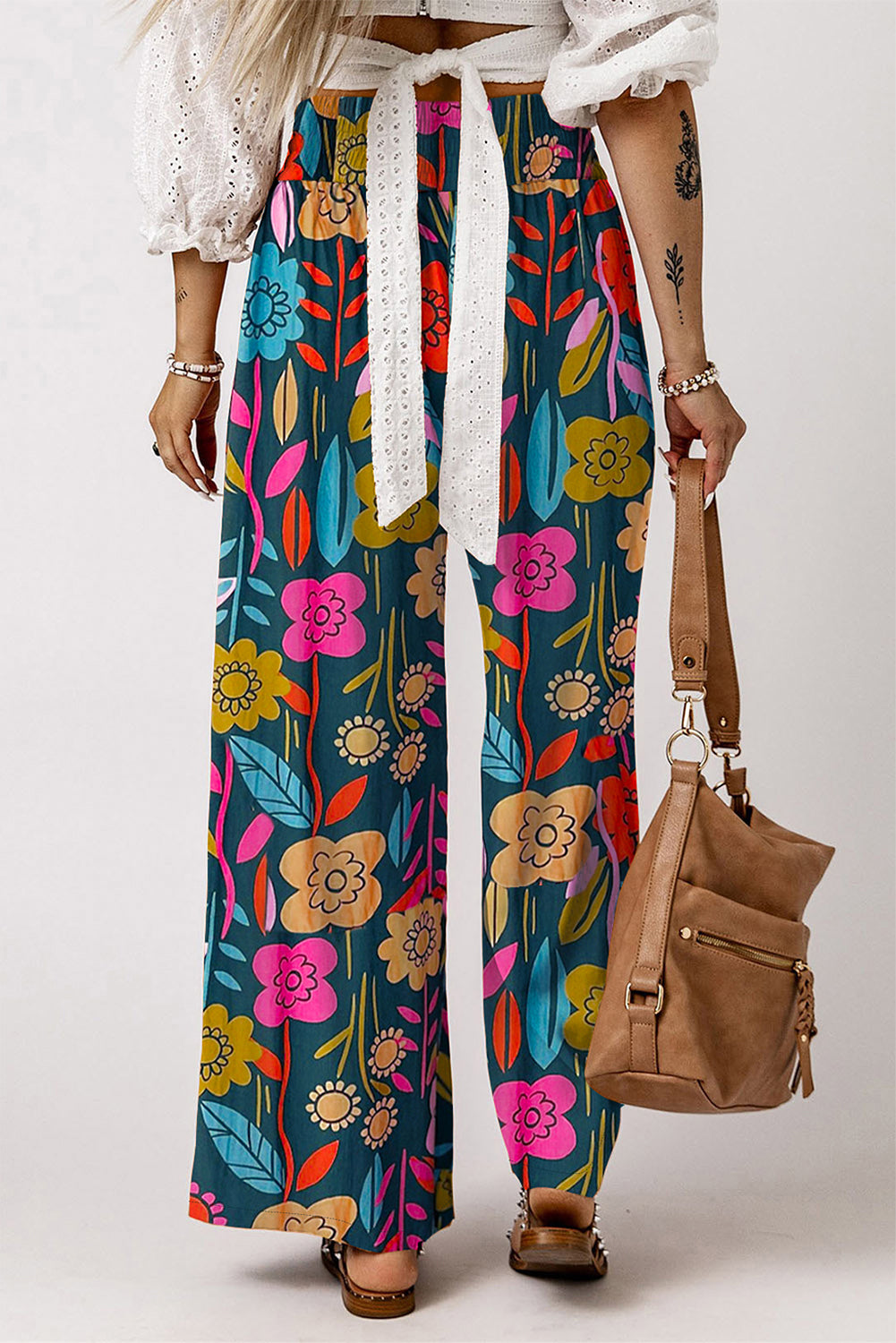 Floral Smocked Waist Loose Pants