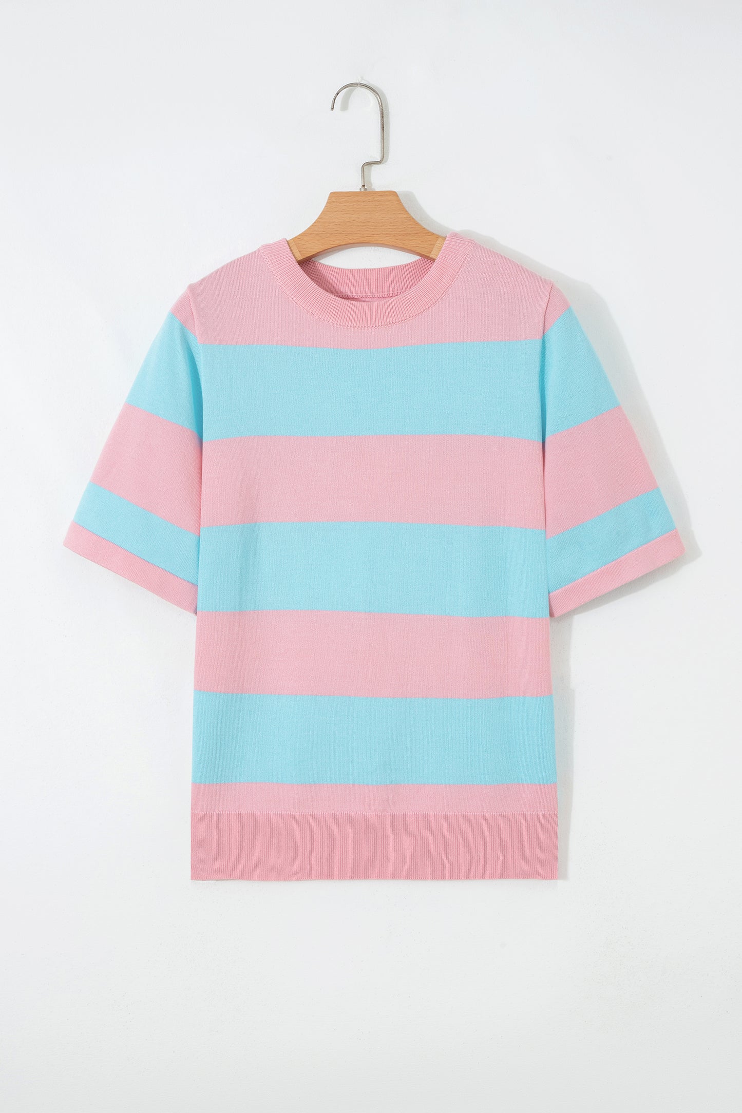 Stripe Colorblock Knitted Short Sleeve T-Shirt