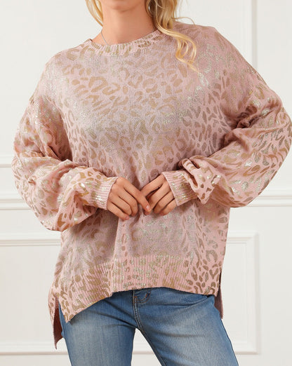 Metallic Leopard Puff Sleeve Sweater