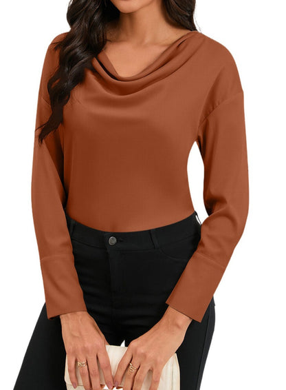 Drape Neckline Long Sleeve Blouse