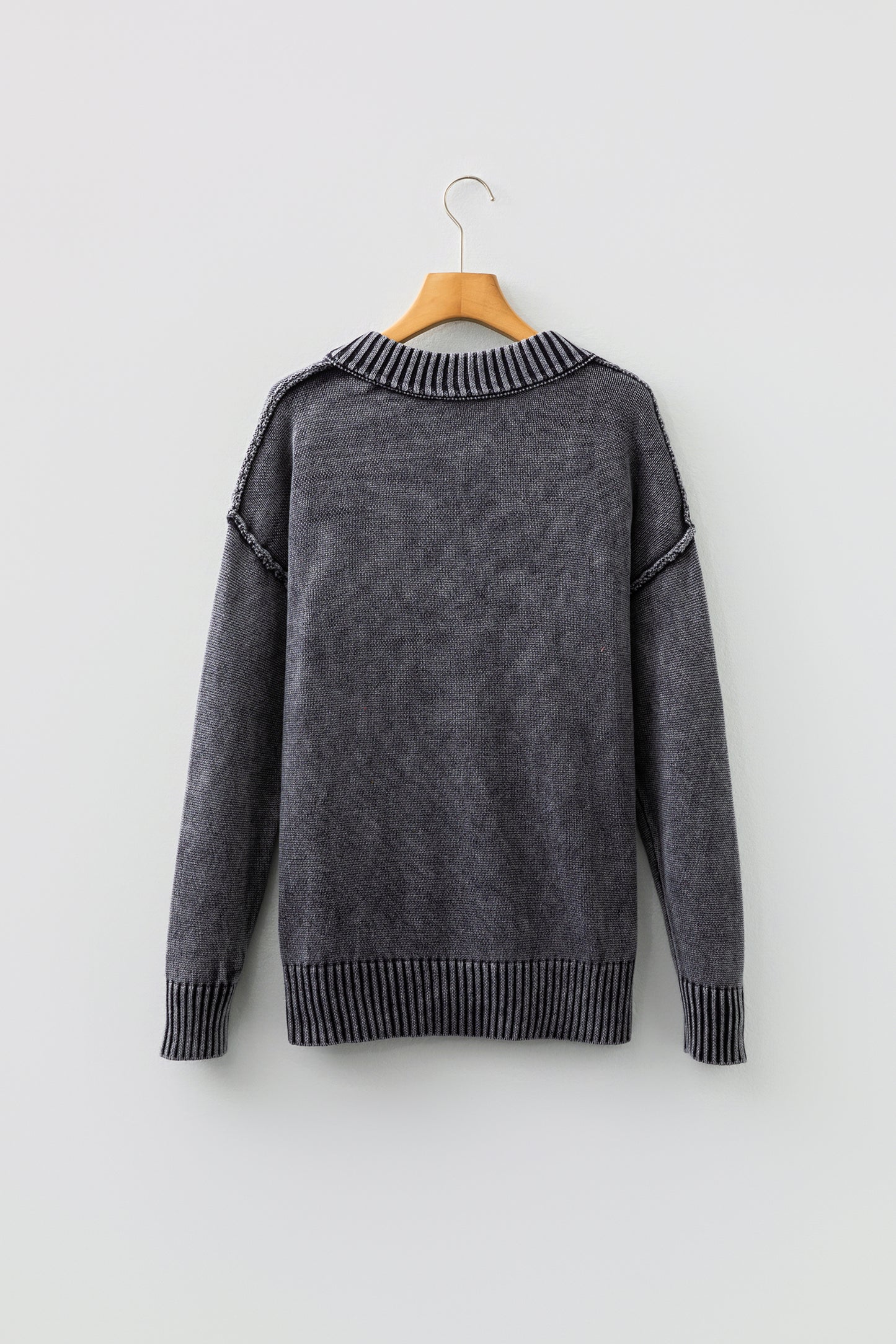 Mineral Wash Reverse Seam V-Neck Drop Shoulder Sweater