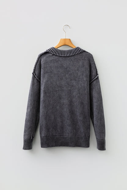 Mineral Wash Reverse Seam V-Neck Drop Shoulder Sweater