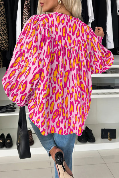 Leopard Balloon Sleeve Oversize Shirt