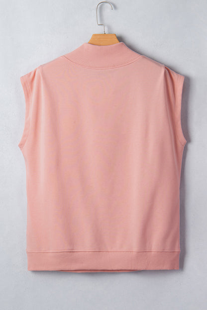 Solid Mock Neck Cap Sleeve Oversized Top