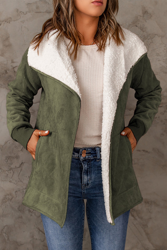 Suede Fleece Open Front Jacket