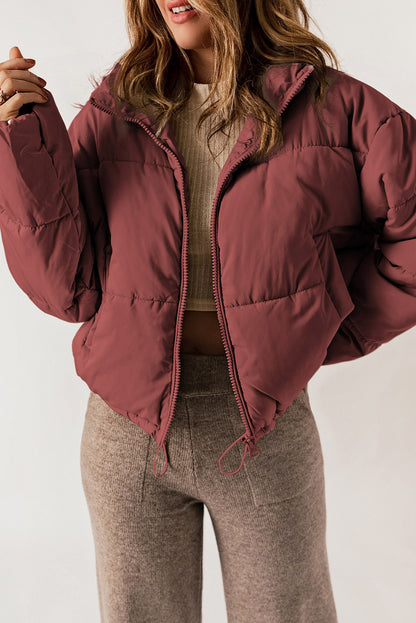 Zip Up Drawstring Puffer Coat