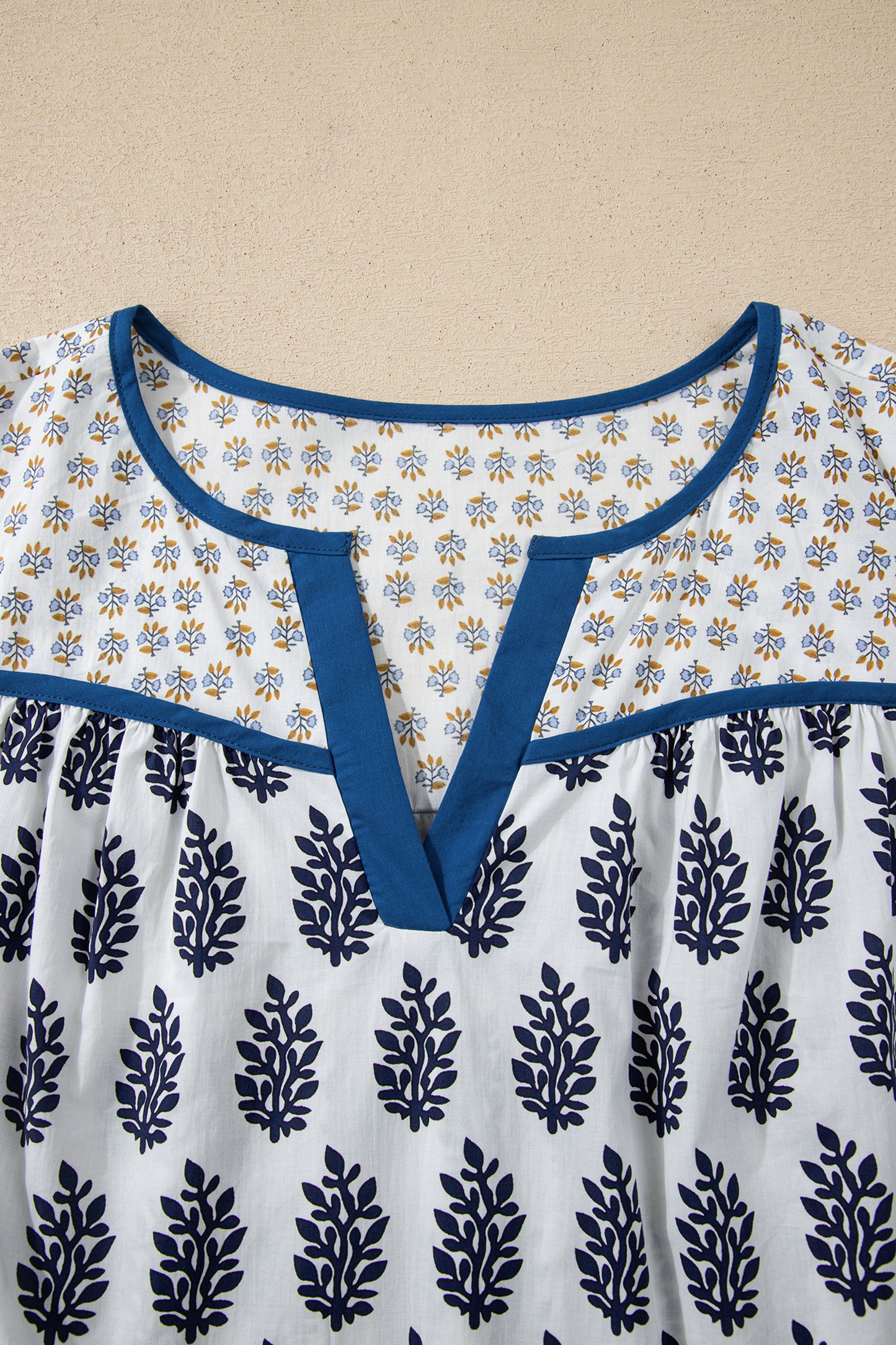 Plus Size Boho Floral Patchwork Puff Sleeve Blouse